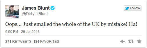 詹姆斯布朗特错发邮件 泄漏新专辑新单曲信息